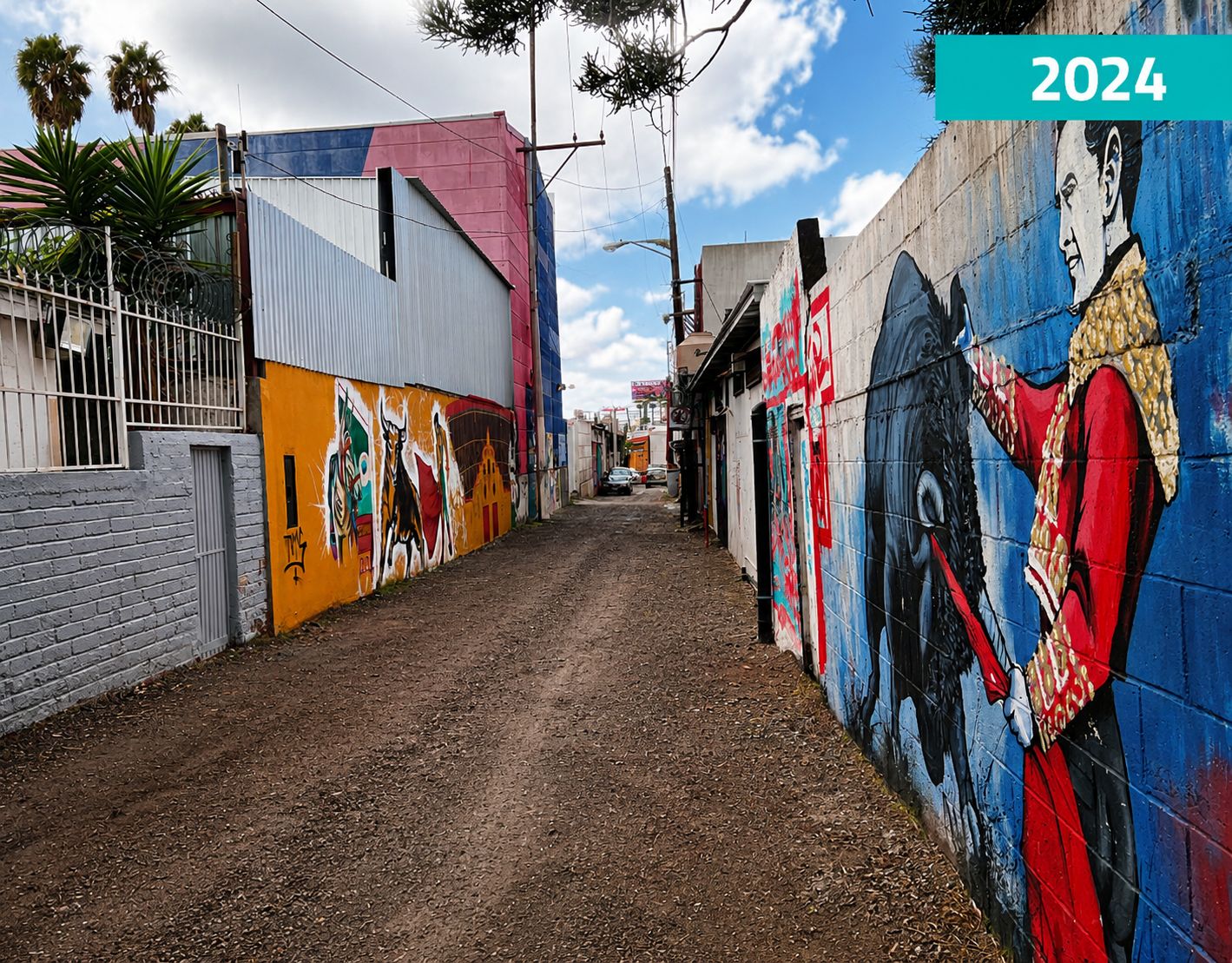 Callejón Río Bravo en 2024 con murales y recuperación visual