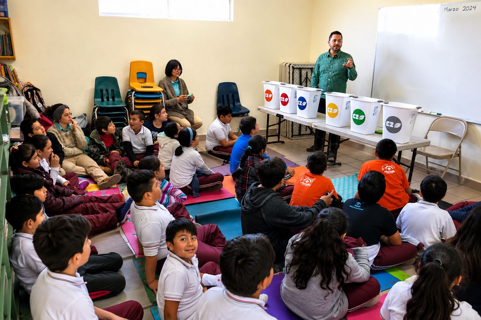 Taller de educación ambiental de CZ GREEN con niñas y niños en una escuela